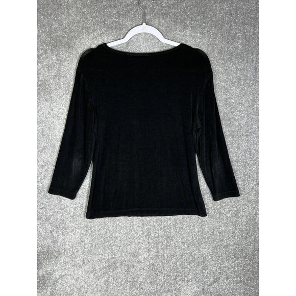 Chicos Travelers Floral Cutout Neckline Top Womens Size 1 (1X) Stretch Black‎ - Picture 2 of 5